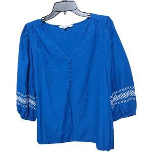 Elizabeth & James Blue Embroidered Boho Style Peasant Blouse Top Womens Size XXL